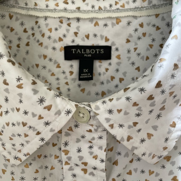 Talbots | 1X Plus Twinkle Heart Print Blouse White - Picture 8 of 13